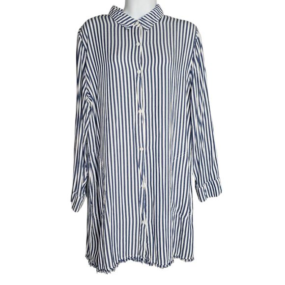 Tommy Bahama Chambray Striped Boyfriend Beach Cover Up Shirt Womens Large - Picture 2 of 14